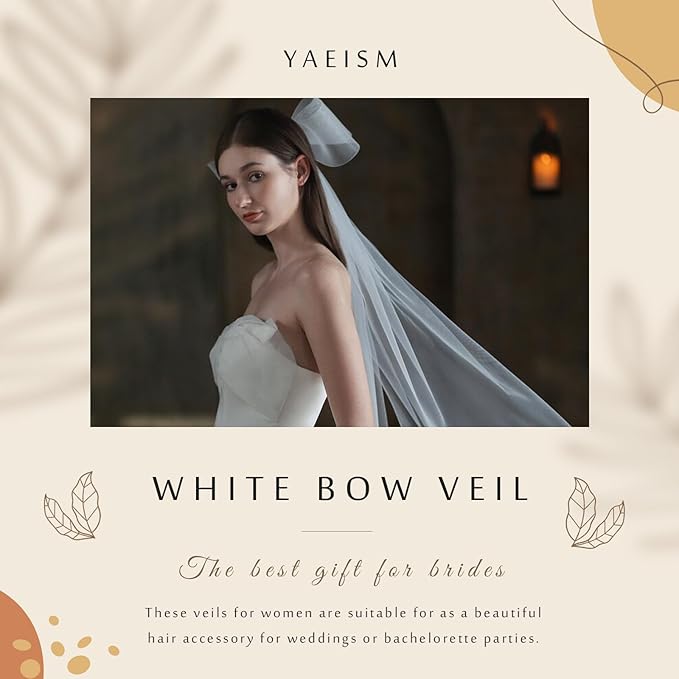 Bridal Veil Bachelorette Party Veil White Bow Wedding Veil Elegant Tulle Layer Hair Clip for Women and Girls