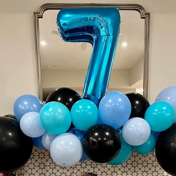 40 Inch Blue Number Balloon 7, Large Number Foil Balloons Mylar for Girl Boy Birthday Party Celebration Decorations Supplies, Digital Balloons for Wedding Anniversary Events Decorations