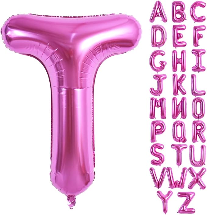 TONIFUL 40 Inch Large Rose Red Letter T Balloon - Giant Hot Pink Alphabet Foil Mylar for Birthday Party Anniversary Supplies Decorations