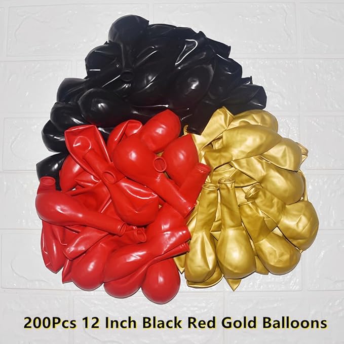 200 Pcs Black Red and Gold balloons 12 Inch Latex Metallic Chrome Balloon Arch Garland Kit for Birthday Wedding Bridal Baby Shower Supplies Graduation Party Decoration