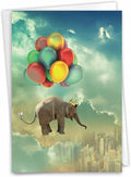 NobleWorks Birthday Greeting Card with 5 x 7 Inch Envelope (1 Card) Bday Elefantasy Adventures - Balloons C10307KBDG