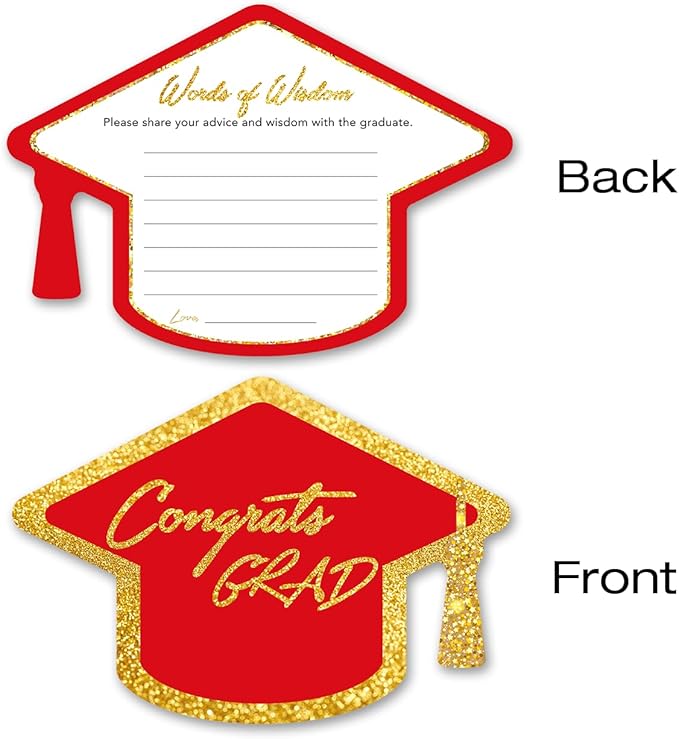 Yuzi-n Graduation Advice Cards for The Graduate (50 Pack), High School or College Graduation Party Games Decorations Supplies, Well Wishes Cards for Graduates, Advice For The Graduate Cards (Red)