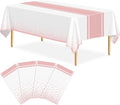 4 Pack White and Rose Gold Tablecloth Party Decorations Plastic White Tablecloth Printed Rose Gold Table Runner 54 x108 Inch Disposable Rectangle Table Cover for Birthday Wedding Graduation