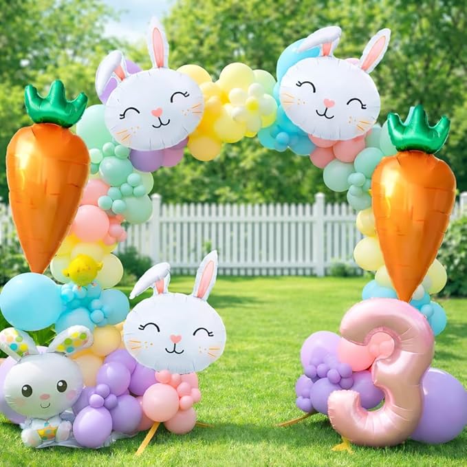 5PCS Easter Bunny Balloons Set Large Rabbit Head & Carrot Foil Mylar Balloons Cute Bunny Face Balloon for Easter Party Decorations Baby Shower Rabbit Birthday Spring Theme Party Supplies