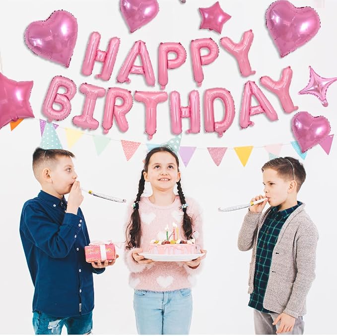 TONIFUL 35PCS Light Pink Happy Birthday Decorations 16 Inch Happy Birthday Balloon Banner with Star Balloons Mylar Foil Birthday Party Decorations Supplies for Men Women Adults Girls Boys Kids