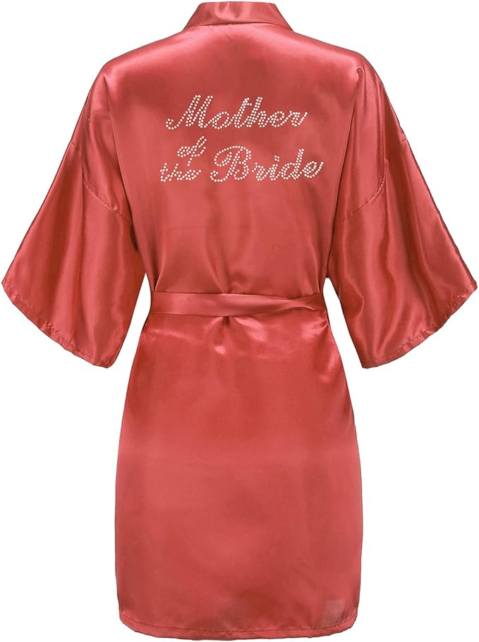 EPLAZA Women's One Size Silver Rhinestones Bride Bridesmaid Short Satin Robes for Wedding Party Getting Ready