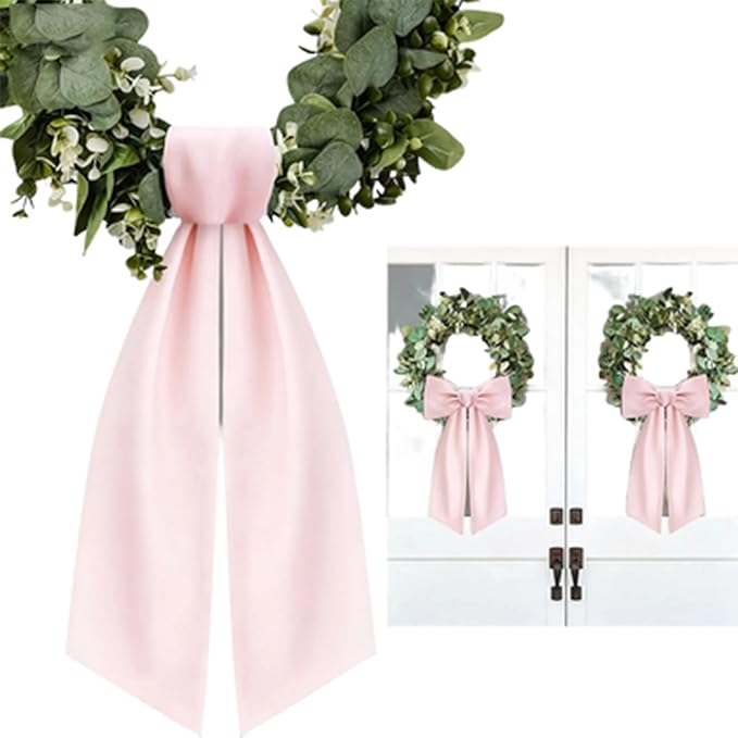 2 Pack White Wreath Sash for Front Door Blank Sashes 3.7 x 54 Inch Polyester Plain Door Decoration for Christmas Halloween Party Porch Yard Outdoor (Pink)