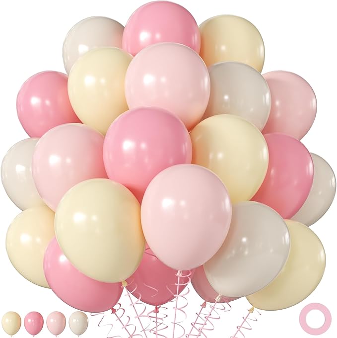 Pink and Yellow Balloons, 60Pcs 12 Inch Pastel Pink Light Pink Yellow Sand White Balloons for Baby Shower Bridal Shower Anniversary Wedding Bee Bear Themed Birthday Party Decorations