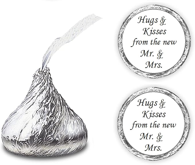 324 Hugs and Kisses from the new Mr. & Mrs. Kiss Wedding Stickers, Chocolate Drops Labels Stickers for Weddings, Bridal Shower Engagement Party Decorations, Kisses Favors Decor. Made in USA