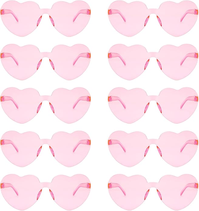 10 Pairs Heart Sunglasses Heart Shaped Sunglasses Bulk Rimless Clear Heart Glasses for Women Girl Party Favor