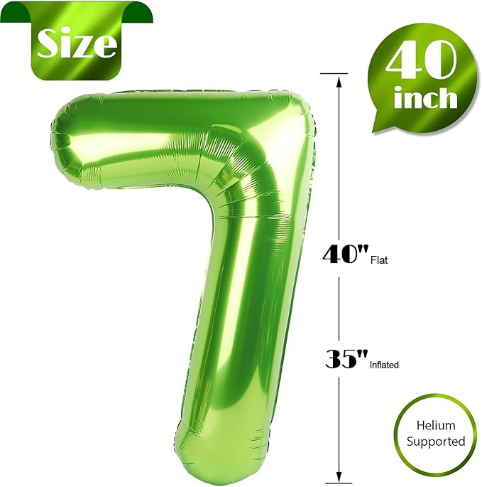 Light Green Number 7 Balloon 40 Inch, 7 Balloon Number, 7th Birthday Decorations, Light Green Party Supplies for Boys Girls