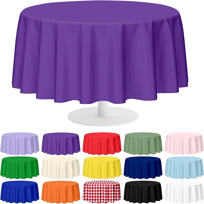 Mulbozy 12 Pack Dark Purple Round Tablecloth, 84 Inches Plastic Table Cover, Premium Disposable Round Party Tablecloth for Restaurant Dinners, Wedding, Grad Party, BBQ, Outdoor Camping