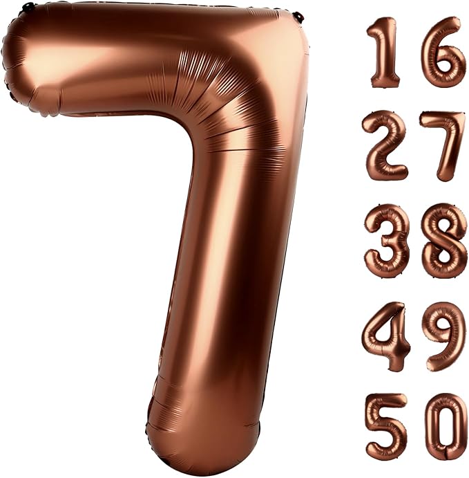 40 Inch Dark Brown Balloon Number 7 First Birthday Jumbo Mylar Foil Helium Chocolate Balloon for 17 27 37 Birthday Digital for 70th Party Wedding Anniversary Party Decorations