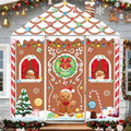 4pcs Gingerbread House Door Cover Decorations, Christmas Gingerbread Door Banner Backdrop for Christmas Holiday Party Decor, 110.24 * 98.43 in