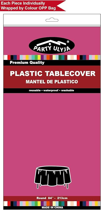 PARTY ULYJA Hot Pink Plastic Tablecloths 2 Pack Fuchsia Disposable Table Covers 84 Inch Circle Magenta Birdal Shower PEVA Cerise Table Cloths for Picnic Birthday Wedding's 6 ft Round Table Use