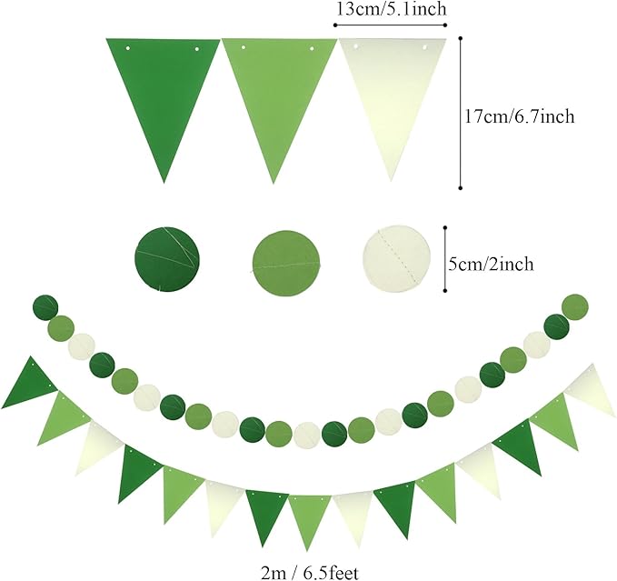 ZERODECO Birthday Party Decoration - Green & White Banner, Fans, Pom Poms, Balloons & More