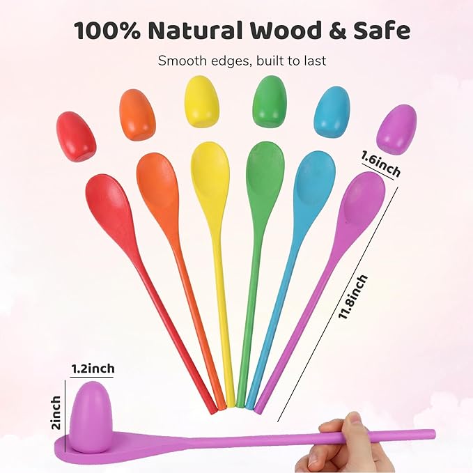 LovesTown 12 PCS Egg Spoon Race Game Sets, Wooden Balance Relay Games for Kids Carnival Birthday Party Games Outdoor Easter Spring Group Game Field Day Party Favors