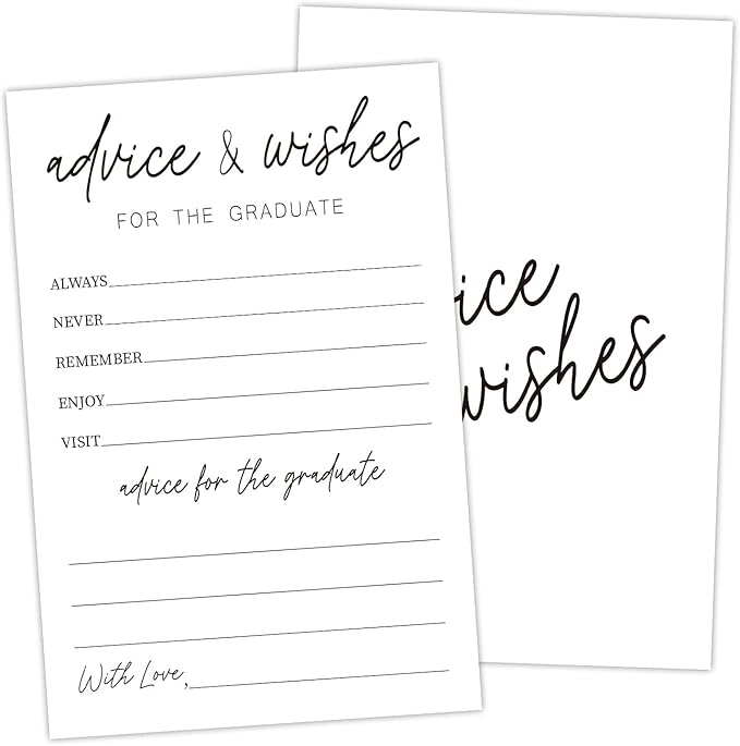 Black and White Advice and Wishes Cards for the Graduate Cards 4x6 Inch Minimalism Grad Party Game Card 20 Pcs Double Sided Grad Advice and Wishes Card for Graduation Party Decoration for College Y436