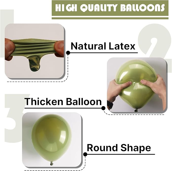 PartyWoo Sage Green Balloons 152pcs Different Sizes of 18 12 10 5 Inch Olive Boho Green Latex Balloon Arch Kit for Wedding Birthday Dinosaur Jungle Golf Football Theme Party Decorations Green-F11