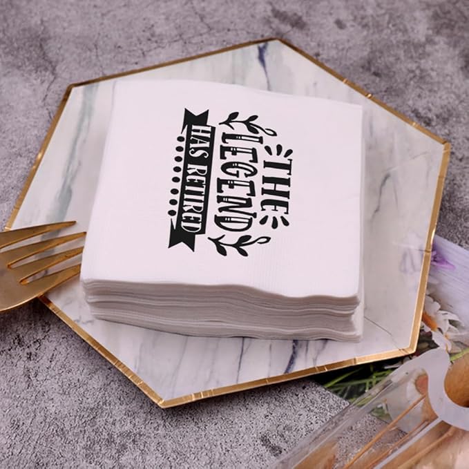 Retirement Cocktail Napkins Party Napkins Beverage Napkins Bar Napkins Disposable Paper Novelty Humorous Gag Gift 100Pcs 4.5 x 4.5 19-ply (The Legend Has Retired)