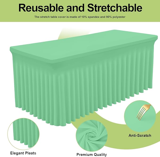 Smiry Spandex Tablecloth, Elastic Fitted Stretch Tablecloth for 6FT Rectangle Tables, Waterproof Washable Table Cover Skirt for Outdoor, Wedding, Banquet & Parties (Bright Green, 72Lx30Wx30H Inch)