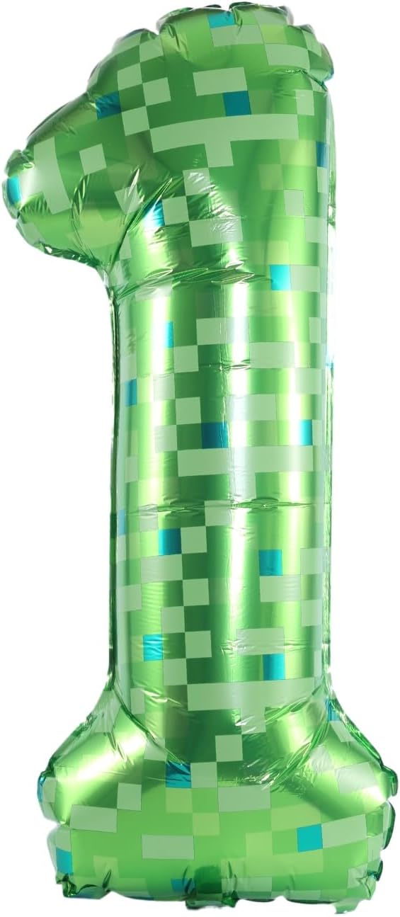 40 Inch Large Foil Helium Number Balloon Birthday Wedding Party 0-9 (Green Pixel, 1)