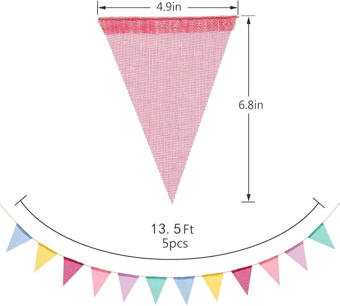 60 Flags Imitated Burlap Pennant Banner - Multicolor Fabric Triangle Rainbow Flag Bunting for Party and Festival Classroom Hanging Decoration