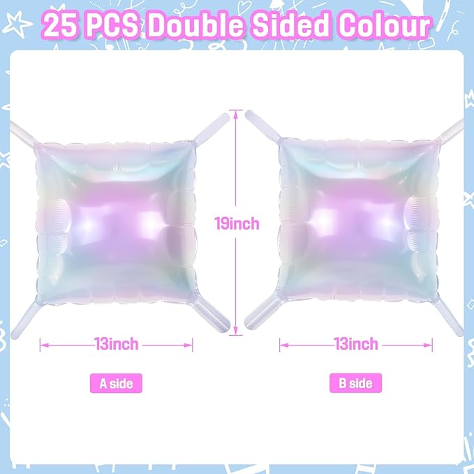 Iridescent Square Foil Balloons Wall, Double Sided Chrome Holographic Rainbow Foil Balloons Wall Backdrop, Shiny Iridescent Balloons for Wedding Anniversary Mermaid Birthday Disco Party Decorations