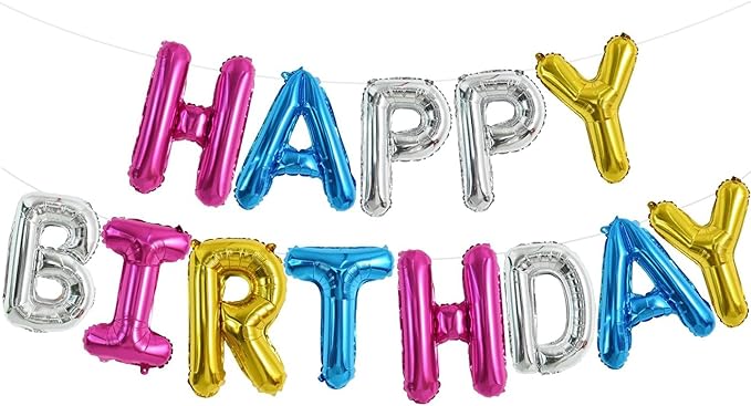 TONIFUL 16 Inch 4 Color Mylar Foil Birthday Balloons Banner Happy Birthday Balloon Letters for Adults & Girls Boys Kids Birthday Decorations Party Supplies