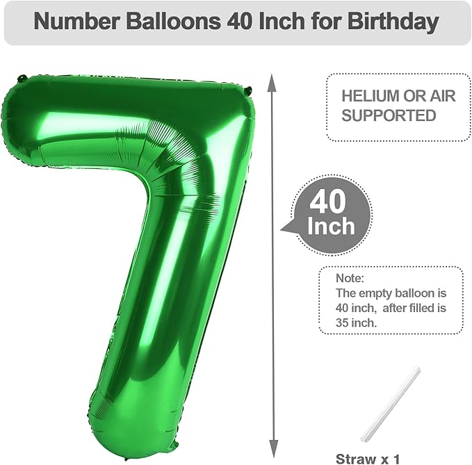 Number 7 Balloons Dark Green, 17th Birthday Decorations For boys And Girls, 40 Inch Big Balloons for 7, 17, 27, 70 Birthday, Wedding Anniversary, Christmas, New Year, Halloween Party Decoration