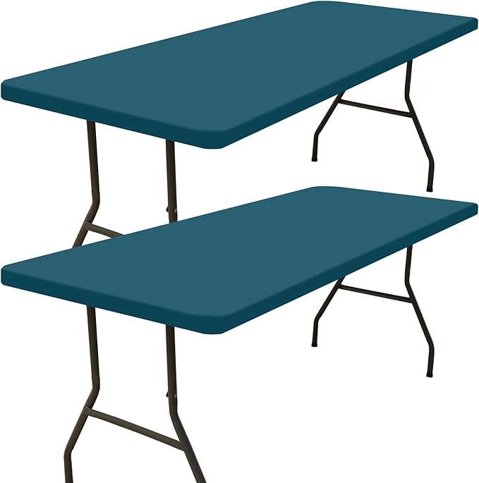 Smiry 2 Pack Rectangle Picnic Table Cloth, Waterproof Elastic Fitted Tablecloths, Washable Polyester Rectangular Patio Table Cover for Camping, Indoor and Outdoor (Peacock Blue, 30"x96")