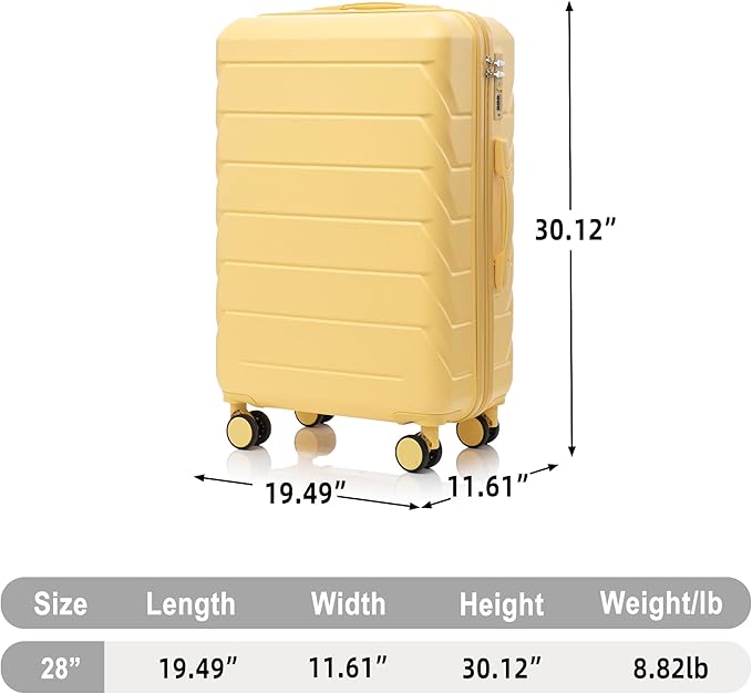 28 Inch ABS Hard Shell Large Luggage With Combination Lock and Side Hooks, Yellow