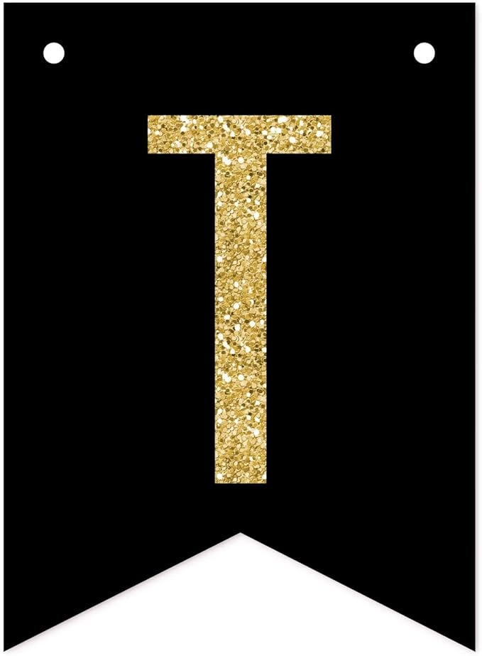 Andaz Press Faux Gold Glitter on Black Party Banner Decorations, Thank You, Approx 5-Feet, 1-Set, Birthday Wedding Baby Shower Colored Hanging Pennant Decor