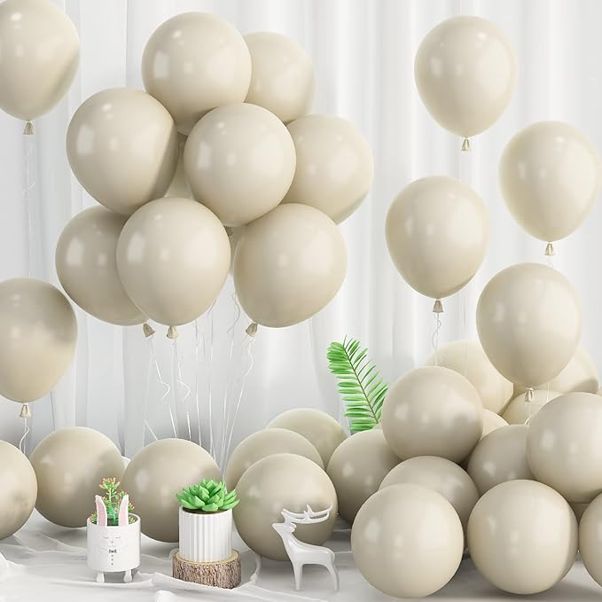 White Sand Balloons 12inch, 62pcs Nude White Latex Balloons, Matte Off White Cream Beige Balloon for Party Decorations Supplies or Arch Decor, Helium Balloons for Birthday, Wedding, Baby Shower