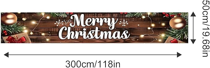 Merry Christmas Decorations Banner 118x20 Inch Polyester Fabric Tree Branches Presents s for Indoor Outdoor Garden Fence Outdoor Porch sign Party Supplies Banners