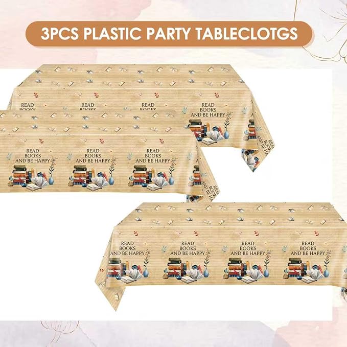 3 Pcs Book Themed Party Decorations Tablecloth,Disposable Book Club Birthday Party Supplies Tablecover,Washable Morden Style Table Cover for Dinner, Party, Picnic, Home Decor (107.8 * 53.9in)
