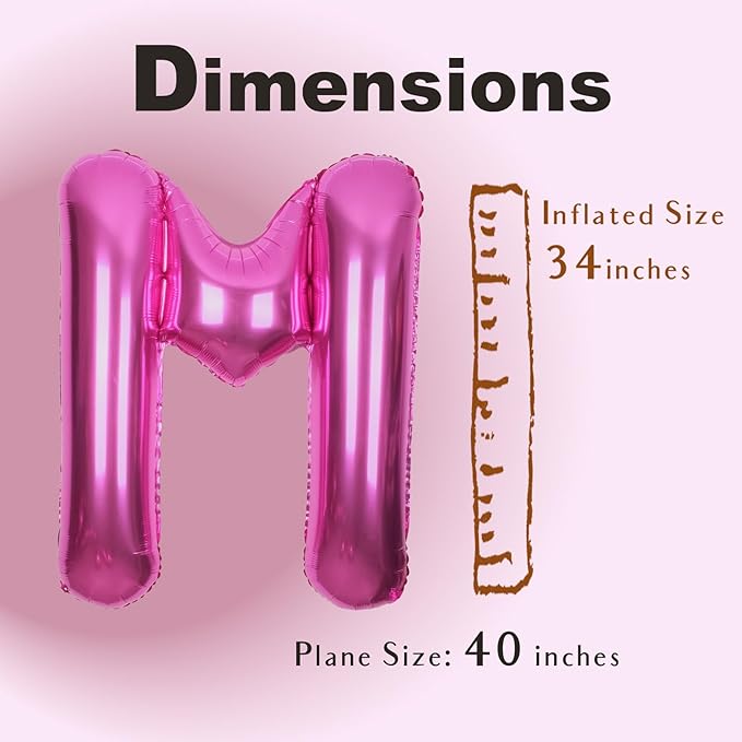 SUWEN 40 Inch Hot Pink Large M Letter Balloons Big Foil Helium Letter Balloons A-Z Jumbo Mylar Happy Birthday Party Decorations for Woman Anniversary Party Supplies
