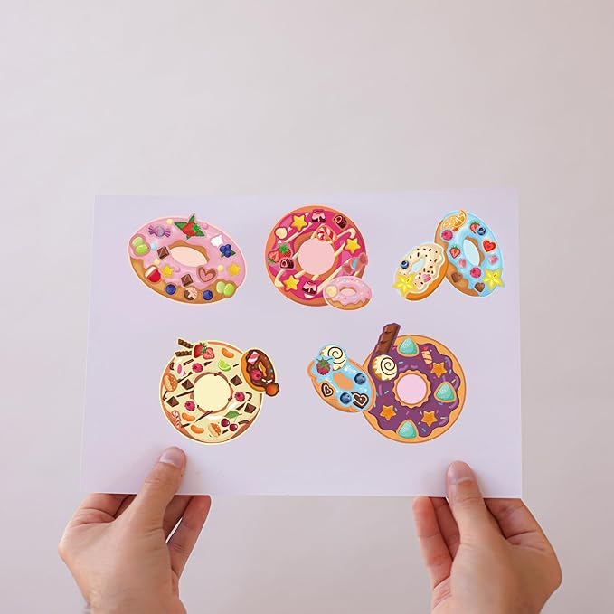 24 Sheets Donut Make a Face Sticker Sheets for Kids Todders Activities, Make Your Own Stickers for Kids Birthday Party Favor Supplies Craft
