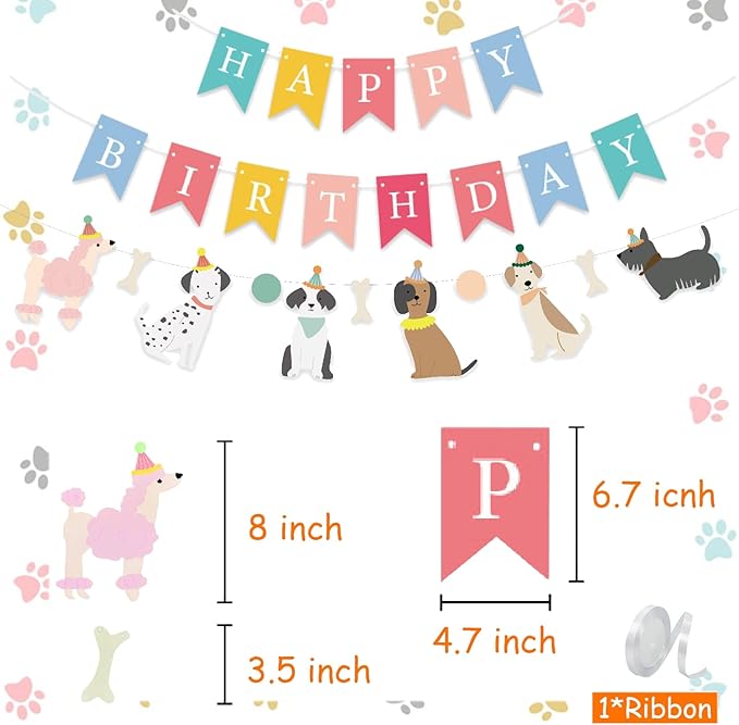 Dog Themed Banner Happy Birthday Banner Backdrop Colorful Decoration Kids Baby Dog Birthday Party Supplies