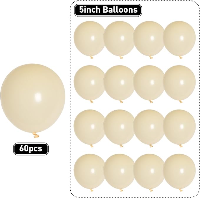 Ivory White Balloons 60pcs 5inch Small Cream Balloon for Balloon Garland Arch 5'' Round Mini Neutral Light Nude Latex Balloon for Kids Birthday Party Decoration DIY Baby Shower Wedding Annversary