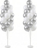 Balloon Column Kit Set of 2 With Balloons Included - with Base, and Pole,Balloon Tower Backdrop Decoration for Wedding, Baby Shower, Birthday Party, or Bachelorette Parties (Silver White)