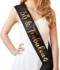 50th Birthday Sash for Women and Men,50&Fabulous Sash Black with Gold Foil Lettering.