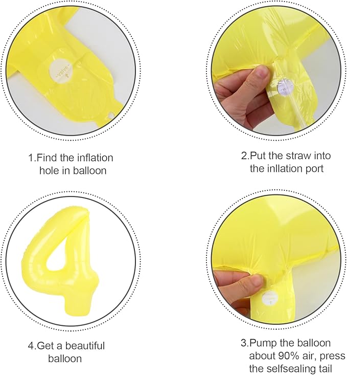 4 Birthday Balloons, 40 Inch 4 Balloons for Birthday Party Decoration, Yellow Number 4 Ballon for 4, 14, 24, 40 Celebration, Halloween, Christmas, Anniversary Decor
