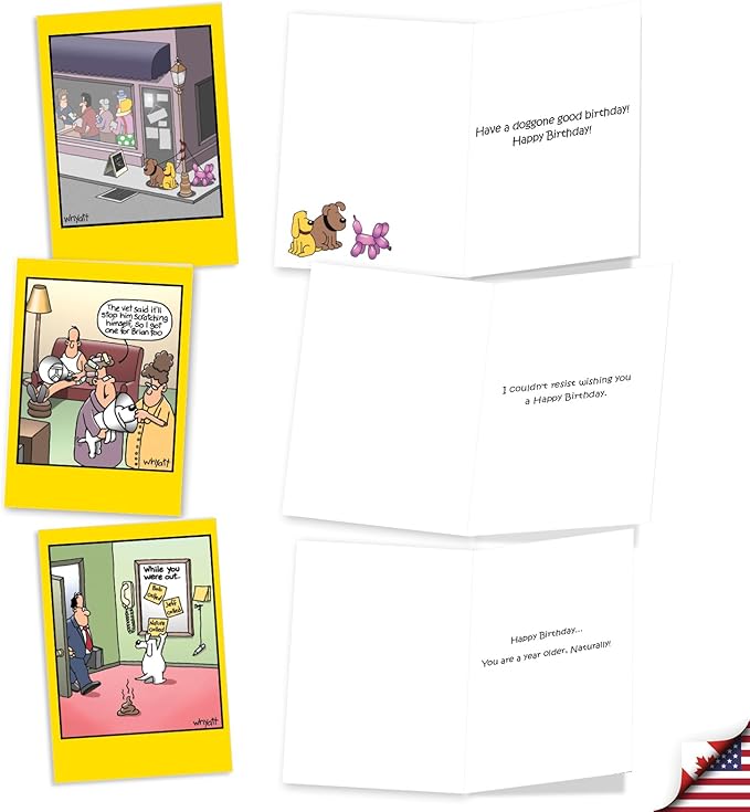 NobleWorks 20 Assorted Box Set Funny Birthday Greeting Cards w/5 x 7 Inch Envelopes (10 Designs, 2 Each) Bday Bad Dogs AC11104BDG-B2x10