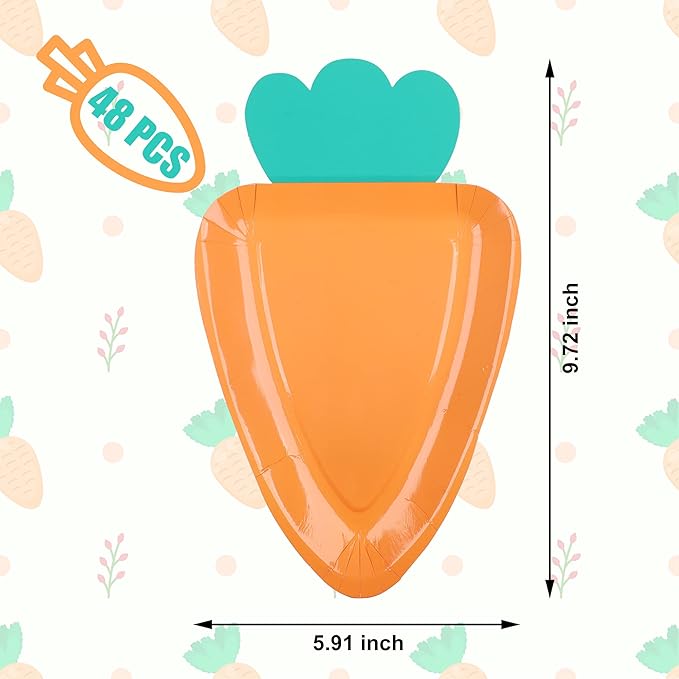 Augisteen 48 PCS Easter Paper Plates Carrot Shape Disposable Plates Easter Spring Party Dessert Plate Cute Paper Plate for Holiday Party Supplies Home Dining Table Decor