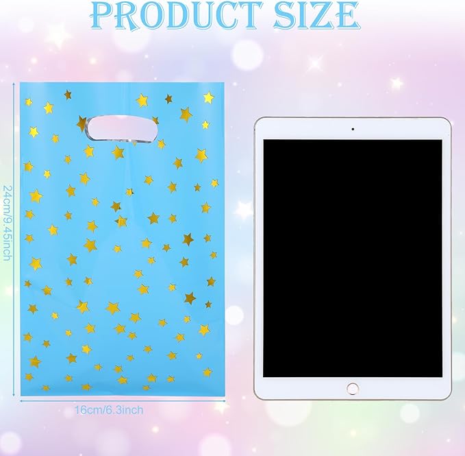 50pcs Party Favor Bags for Kids Birthday Goodies Bags, Plastic Gift Bags for Kids Girls Boys Candy Birthday Party Favor Gift Wraps (50pcs star pattern 5colors)