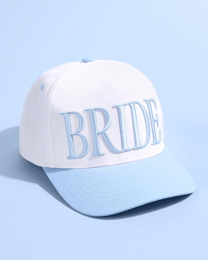 xo, Fetti White + Blue Bride Trucker Hat | Bachelorette Accessory, Bridal Headwear, Bach Party Decorations, Bridesmaid Gift, Wedding Cap