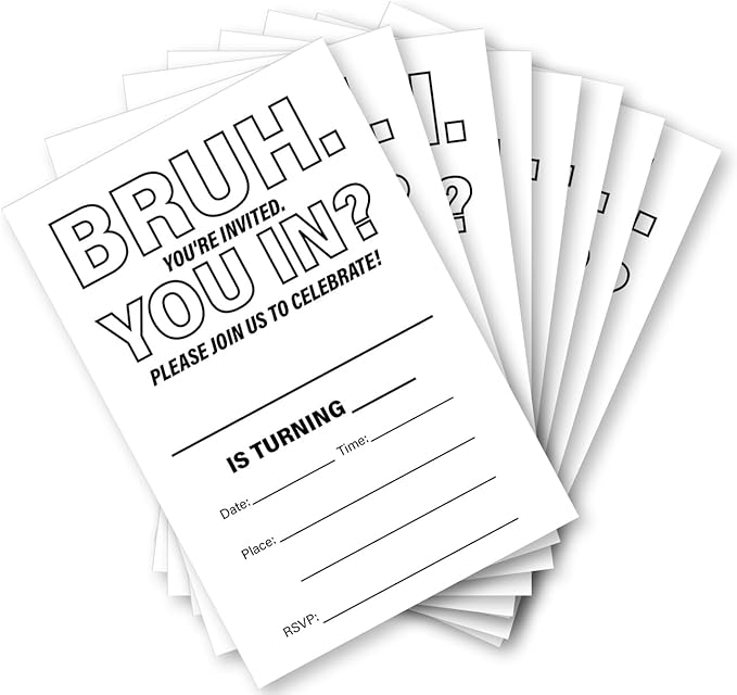 Soiceu Teen Boy Bruh Birthday Invitations Bruh Birthday Party Invites with Envelopes Set of 20 Teenager Birthday Invitations