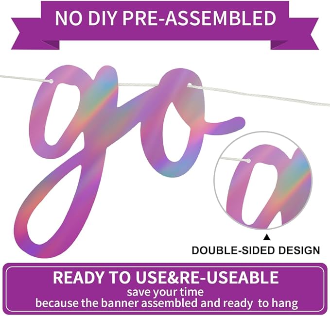 BEISHIDA Go Shawty It's Your Birthday Banner NO DIY Hip Hop Theme Happy Birthday Banner Pre-Strung Rap Theme Happy Birthday Sign for Man Women birthday Party Supply Double-Sided Rainbow Purple