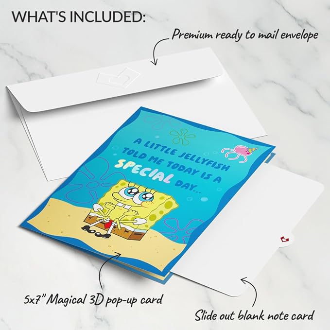 Lovepop SpongeBob SquarePants Happy 3D Pop-Up Birthday Card - for Him, Her, Kids, Boys, Girls, Men, Women - 5" x 7" - Envelope Included